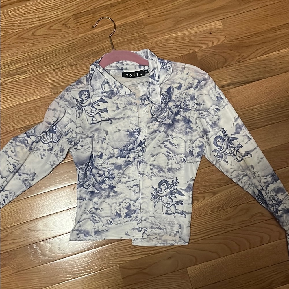 Motel Blue and White Angel Print Shirt